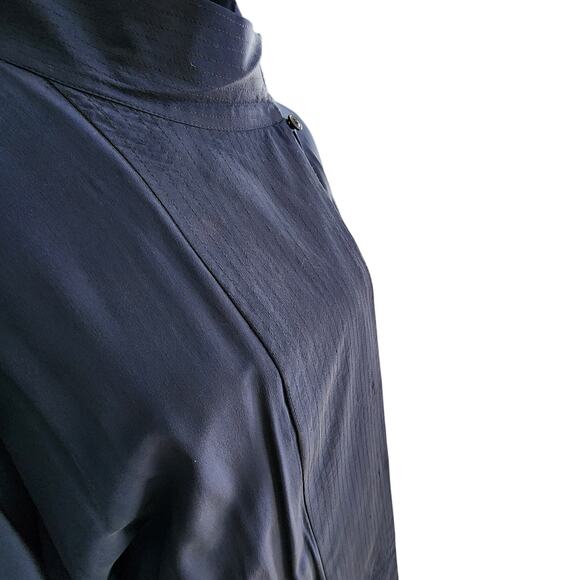 Liz Claiborne Silk Mandarin Collar Midi Pencil Dress Sz 12 Dark Navy Minimalist - Picture 3 of 6